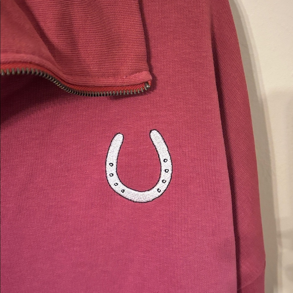 Carbon38 Ombré Half Zip Organic Cotton Blend Horseshoe Pullover Sweatshirt - Picture 2 of 5